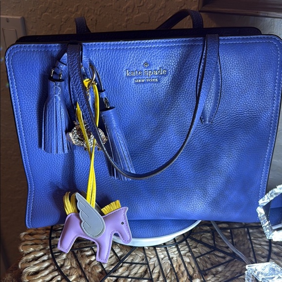 Kate Spade Blue Leather Tote Bag RETALS $489 NWOT 12”1/2 L X 9”D DUSTY 2️⃣ - Picture 10 of 11